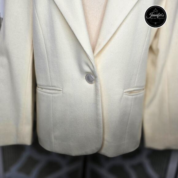 Adolfo International Cream Vintage One Button Closure Wool Blazer Unknown Size - Picture 5 of 13